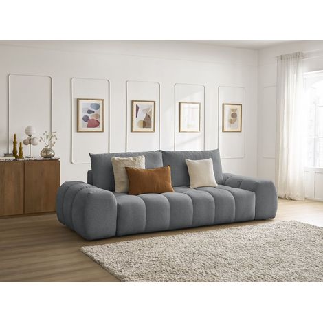 BOBOCHIC - Canapé droit convertible coffre EVEREST tissu chiné   Gris foncé (1/5)