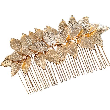Peigne à Cheveux Doré en Alliage Feuille Élégant et Décoratif pour Mariage, Accessoire Coiffure Romantique pour Festivités et Mariées (1/5)