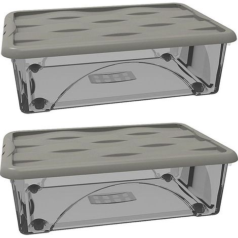 2 Scatole indumenti Box Portaoggetti Contenitore Multiuso Salvaspazio 60x40x18 cm con Coperchio e 4 Ruote organizzazione Casa Bagno Ufficio Sovrapponibile grigio talpa Organizer 30 litri (1/5)