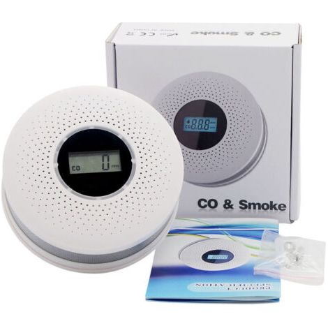 NALOOKAMIC Détecteur de fumée,Détecteur combiné de fumée et de monoxyde de carbone, alarme composite avec avertissement sonore et affichage numérique alimenté par batterie,