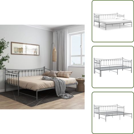 Cadre de canapé-lit extensible sans matelas gris métal 90x200cm - Canapé Convertible - Lit Invité - Lit Pliable - Cadre Lit - Mobilier Salle Séjour
