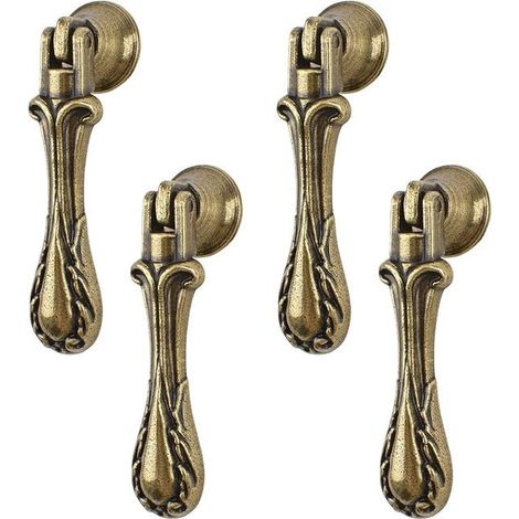 Maniglie a sospensione vintage, 4 in totale, pomelli a forma di goccia incisi in lega di zinco, maniglie a foro singolo in ottone verde. (1/3)