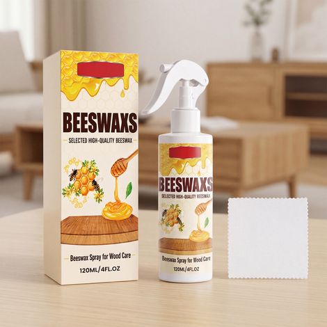 Bienenwachs-Polierspray zum Aufarbeiten, Reinigen, Polieren und Aufhellen von Holzmöbeloberflächen praktische tägliche Bodenpflege – 120 ml + 1 Tuch -- DE (1/5)