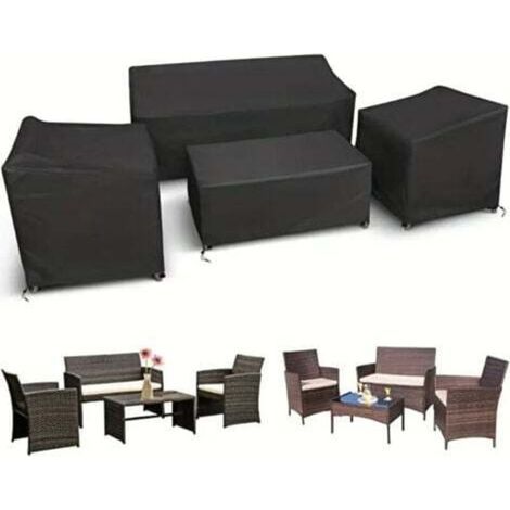 [JAMAIS UTILISÉ] Ensemble de 4 housses de meubles d'extérieur pour canapé, fauteuil et table basse en tissu Oxford robuste, protection imperméable et coupe-vent pour cour, jardin (1/4)