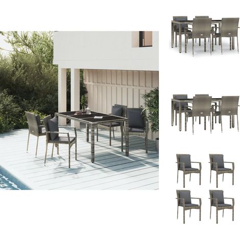 Gartenmöbel-Sets - Living 5-tlg. Garten-Essgruppe mit Kissen Grau Poly Rattan (1/5)