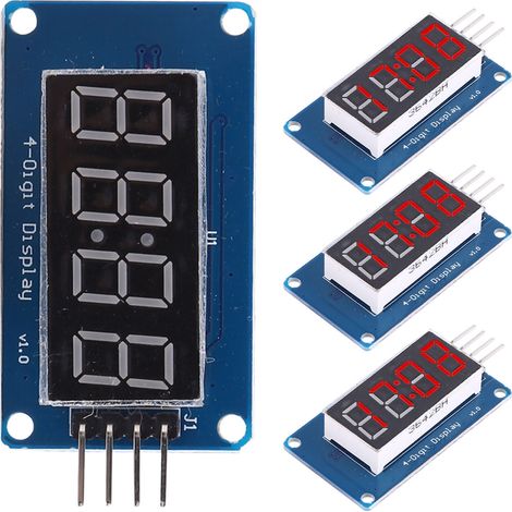 Lot de 4 modules d'affichage à 4 chiffres à tube LED rouge à luminosité réglable, compatibles avec la puce de commande TM1637 et incluant une horloge. (1/5)