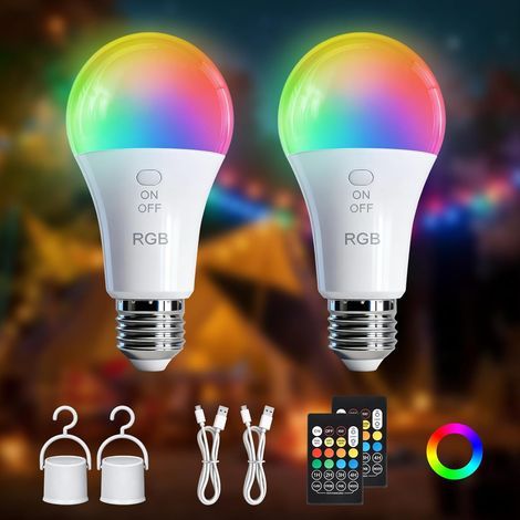 Bulbs, E27 RGB LED, Rechargeable 7W, Remote Control, Timer, Camping & Christmas (1/5)