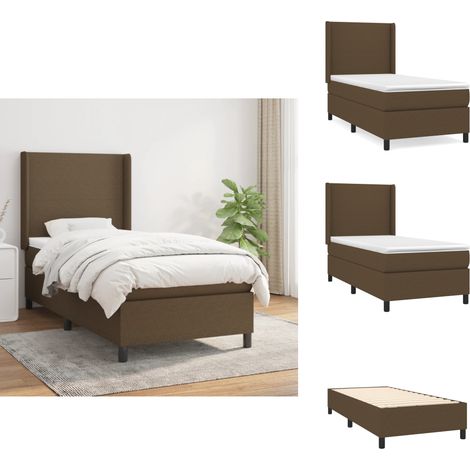 Sommier à lattes de lit avec matelas Marron foncé 80x200 cm - Lit Double - Lit Tapissier - Literie - Matelas À Ressorts Ensachés - Tête De Lit Ajustable (1/5)