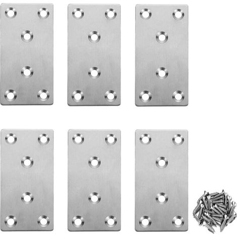 Set of 6 heavy-duty stainless steel repair plates for wood, furniture, shelves, cabinets - 80 x 40 mm (1/5)