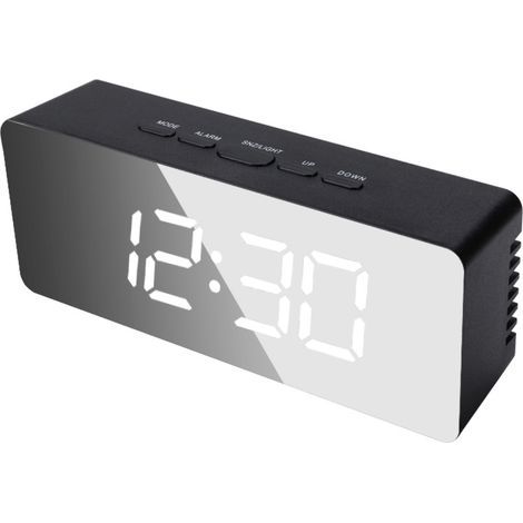 Black LED Mirror Digital Table Clock with Date and Temperature Display for Home, Bedroom, and Office Electronic Alarm Clock (1/5)