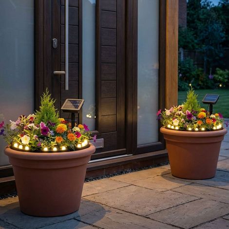 2x Steckleuchte Außen Stecklampe Blumentopf Pflanzen Garten 8 Leuchtmodi schwarz (1/5)