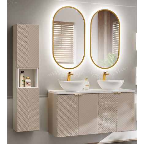Badmöbel Set 4-teilig in Beige und weiß mit 120 cm Doppelwaschtisch VERACRUZ-56 (1/5)