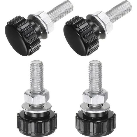 Lot de 4 Boutons Moletés à Vis M6 x 20 mm Avec Écrous et Rondelles, Bouton de Serrage à Tête Plastique de 17 mm, Vis à Main, Noir (1/5)