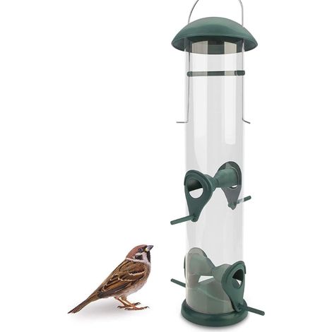 Mangeoire Oiseaux Grain Vert - 4 Points D'approche, Mangeoires Oiseaux Sauvages, Colonne d'alimentation, Silo d'alimentation Oiseaux Sauvages Grains. (1/5)
