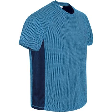 Camiseta técnica manga corta y cuello redondo, bandas laterales de color, tejido técnico transpirable VALENTO MARATHONER XXL Azul tropical/Azul marino oceano