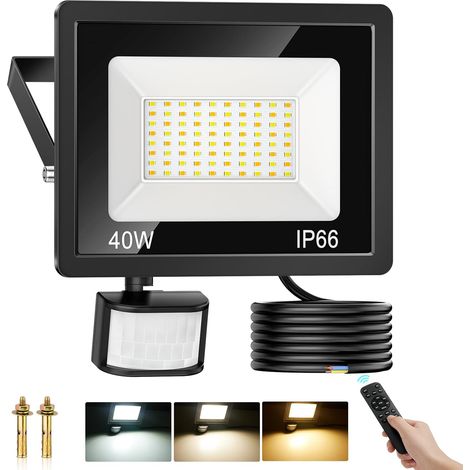 1 Projecteur LED 40W 4500LM IP66, Détecteur Mouvement Réglable, Télécommande 3 Couleurs, Éclairage Jardin Garage (1/5)