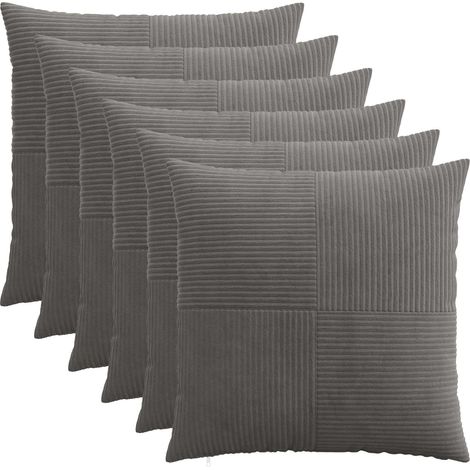 Irovami Lot de 6 housses de coussin, gris foncé, velours côtelé, 55x55 cm (1/5)
