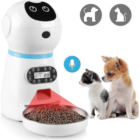 Distributeur automatique de nourriture pour chats et chiens, capacité de 3,5 L, avec enregistrement vocal, écran LCD et 4 portions. (1/4)