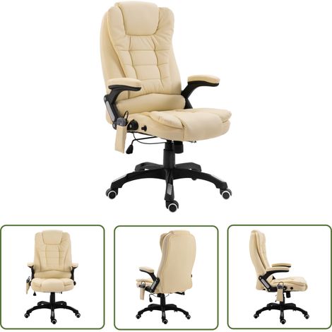 The Living Store Chaise de bureau de massage Crème Similicuir - Chaise De Bureau - Chaise Ergonomique - Chaise De Bureau Massage - Chaise Chauffante - Chaise De Bureau Cuir (1/5)