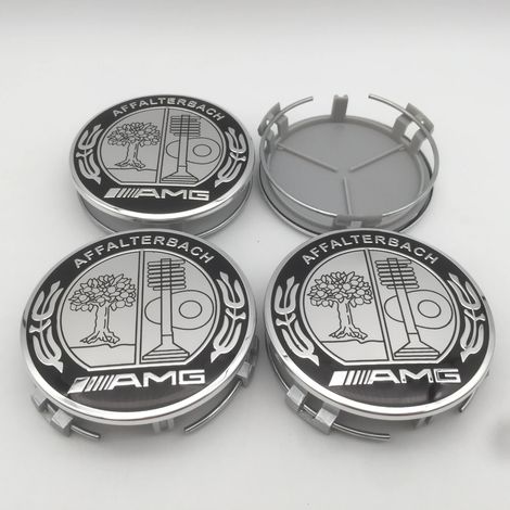 (Pommier argenté 75) - Lot de 4 autocollants 3D 75 mm pour emblèmes de voiture AMG, cache-moyeux et accessoires de style (1/5)