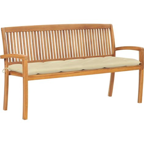 Banc de jardin empilable Banquette de Jardin - Mobilier de jardin et coussin 159 cm Bois de teck massif BV868469 - BonneVie (1/5)