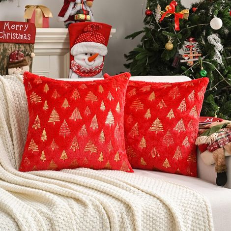 Housses de coussin à motif sapin de Noël, lot de 2, 45 x 45 cm, idéales pour canapés, lits et décoration de salon. Coussins non inclus (1/5)