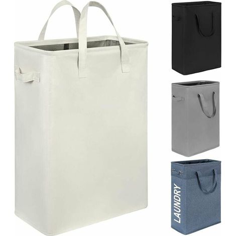 Panier à linge Panier à linge fin panier à linge étroit avec poignée pliable vêtements sales portable maigre panier organisateur bacs de rangement (55 cm, beige) (1/5)