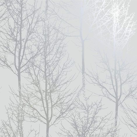 Grey silver Trees Wallpaper Metallic Shine Forest Woods Holden Decor Rhea Zandra