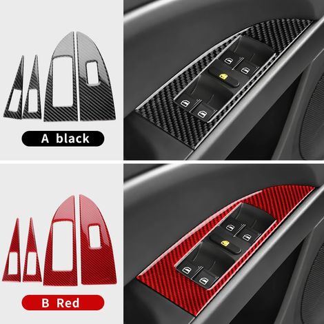(Bouton 4 fenêtres LHD - Noir carbone) Véritable autocollant en fibre de carbone souple, compatible avec les modèles Seat Leon 2005 à 2012 (accessoires pour tableau de bord et compteur de vitesse). (1/4)