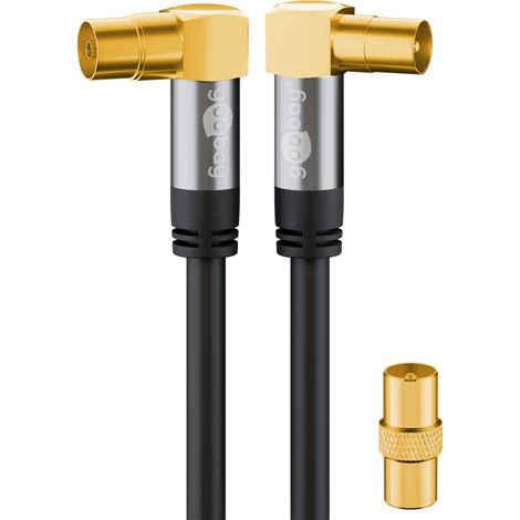 GOOBAY 70461 - Cable coaxial para antena de televisión (90°, 135 dB, apantallado cuádruple dorado, 2 m), color negro