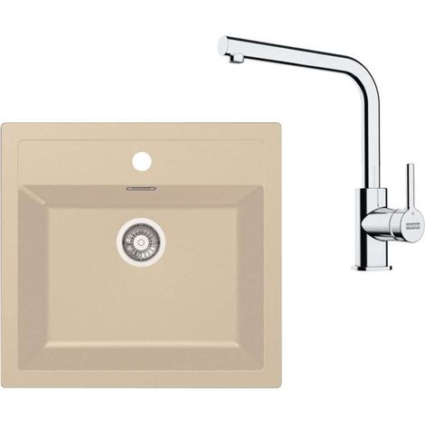 Franke Set - Set da cucina T114BE, lavello in tectonite SID 610 e miscelatore FS 3230.031, beige/cromo 143.0687.389