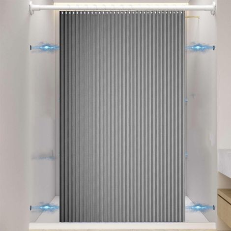 [NIEMALS VERWENDET] Faltbarer und wasserdichter magnetischer Duschvorhang, 180 x 200 cm, mit Metallhaken, aus schimmelresistentem Leinen, ohne Perforationen, grau