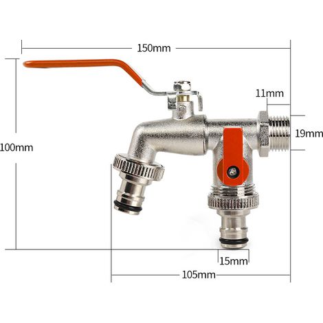 Robinet de jardin universel - Robinet extérieur à double sortie et double commande pour machine à laver