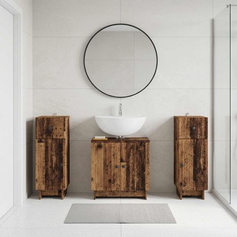 vidaXL 3 Piece Bathroom Cabinet Set EDE Old Wood Engineered Wood (1/5)
