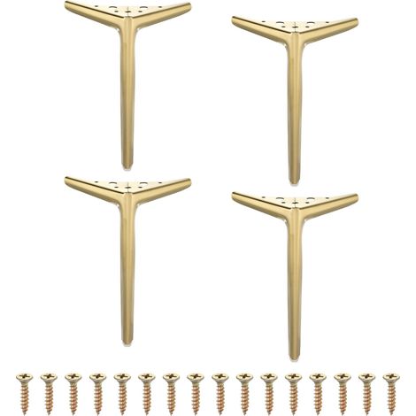 Set mit 4 dreieckigen Metallmöbelfüßen (10 Zoll) für Sofa, Kommode, Bett, Kleiderschrank, Couch (gebürstetes Gold)