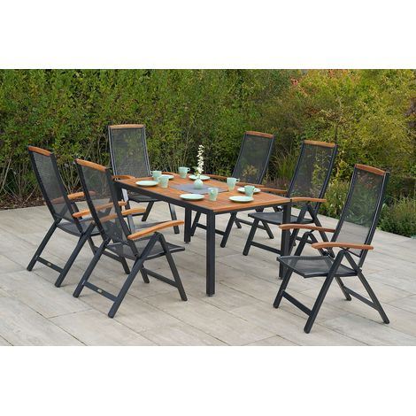 Tilos Set 7tlg 6 Sessel Tisch 150x90cm Alu/Akazie