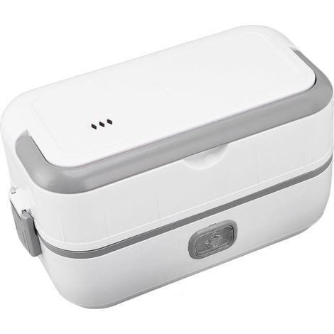 Boîte repas chauffante électrique 220V, boîte à lunch carrée isotherme portable, cuiseur vapeur et réchaud alimentaire (lot : double compartiment gris, sans accessoire, fiche européenne) (1/5)