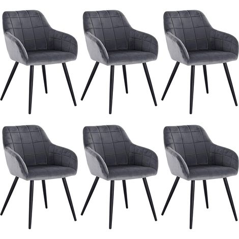 WOLTU 6 x Esszimmerstühle 6er Set Esszimmerstuhl Küchenstuhl Polsterstuhl Design Stuhl mit Armlehnen, mit Sitzfläche aus Samt, Gestell aus Metall Dunkelgrau (1/5)