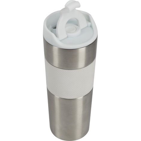 Tasse de voyage en acier inoxydable blanc - Capacité de 460 ml - Sécurité anti-déversement - Entièrement hygiénique - Résistance aux chutes - Maintient la température (1/3)