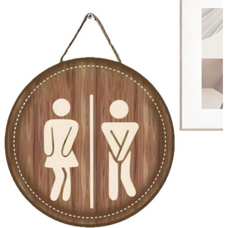 Panneau Sanitaire Panneau Porte Toilette Unisexe en Bois Décor Salle de Bain Décor Amusant pour Maison d'Hôtes Femmes Ferme (1/5)