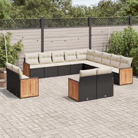 Salon de jardin avec coussins 13 pcs noir résine tressée vidaXL (1/5)