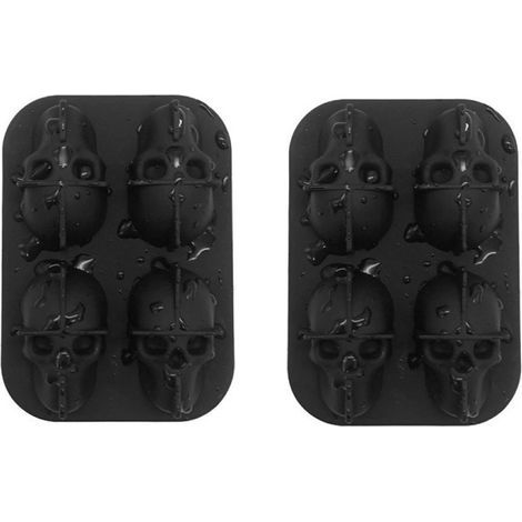 2er-Set Eiswürfelformen mit Totenkopf- und Diamantmotiv, auslaufsicherem Silikondeckel, 4 Fächern, für Cocktails und Gefrierschrank (1/5)