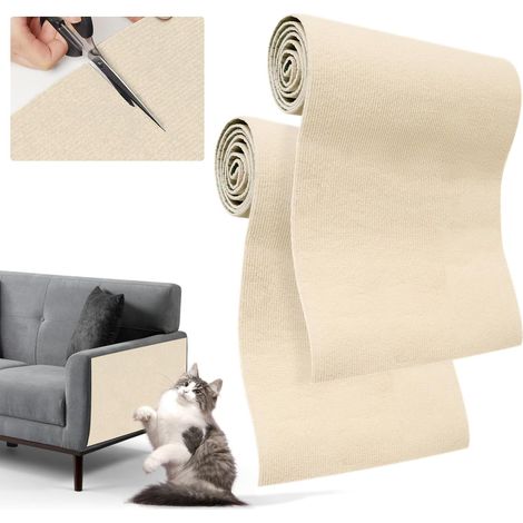 Tapis Griffoir Chat Autocollant, Protection Canapé Chat Anti-Griffe 200x40cm, Tapis Grattoir Self-Adhésif DIY, Kratzmatte pour Protège Les, Griffoir Mural et Canapé(Beige-2 Pièces) (1/5)
