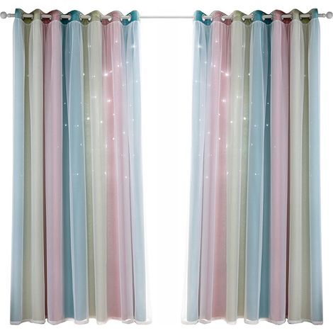 Rideaux Occultants étoiles Colorées, Design Double Couche pour Chambre de Filles, Salon, Rideaux de Fenêtre en Tissu Polyester Isolant (Rose 53" L x 63" L) (1/2)