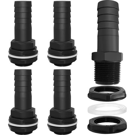 Lot de 4 passages de réservoir - Filetage extérieur de 1" - Avec 2 joints et contre-écrou - Raccord de tuyau pour citerne d'eau de pluie (1/5)