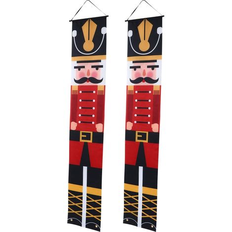 1 Paire Rideau Casse-Noisette Décor De Casse-Noisette Suspendu à La Porte Signes De Porche Casse-Noisette Bannières De Casse-Noisette Porche De Noël Menlien Polyester Extérieur (1/5)