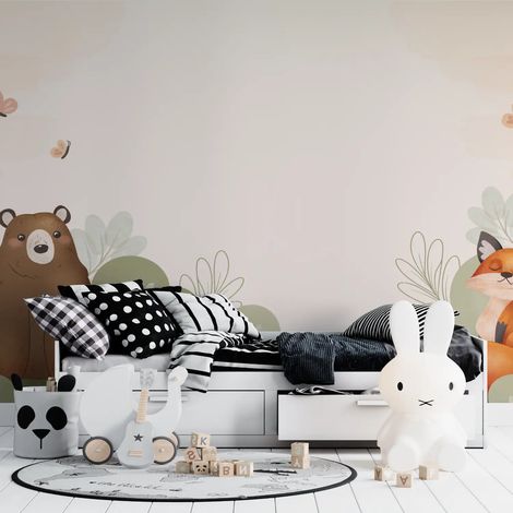 Papier peint enfant ours et renard paisibles 1 - 500 x 270 cm (1/2)
