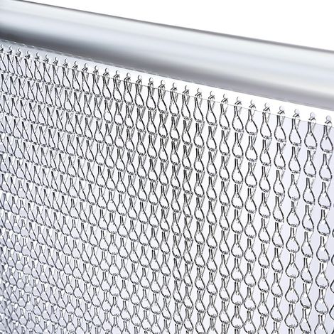 Rideau à Chaînes en Aluminium 90×200cm Chaîne Moustiquaires Chain en Métal, Écrans de Porte à Rideau de Chaîne, Stores Anti-Insectes Antiparasitaire (Argent) (1/5)
