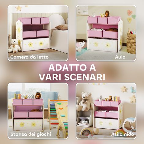 Étagère jouets mobile rose 3 étages avec 6 bacs de rangement (1/5)