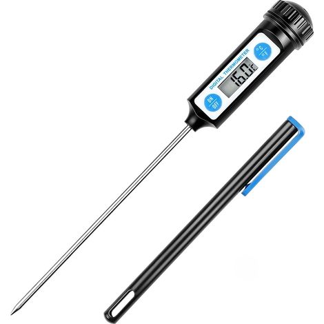 Digitales Küchenthermometer mit langer Sonde und LCD-Display für Lebensmittel wie Fleisch, Öl, Milch, Wein, Grillgut und heißes Wasser, Schwarz (1/5)